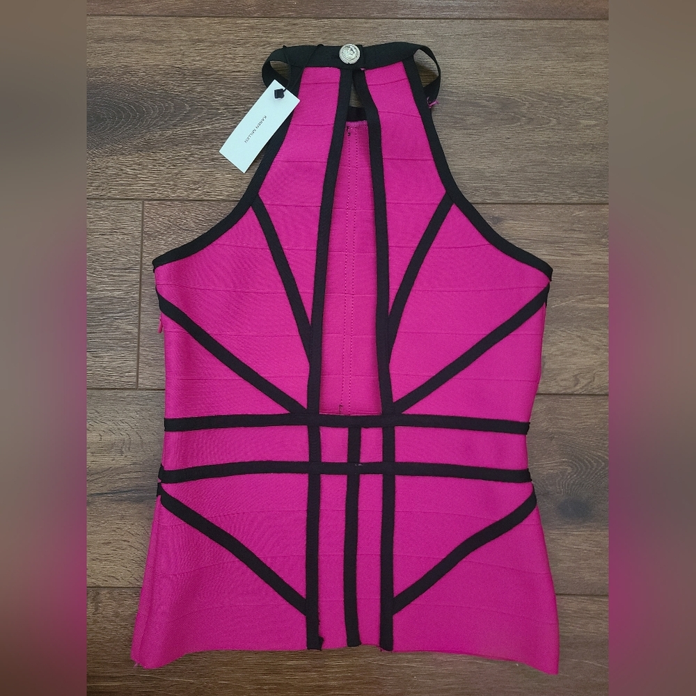 NWT Karen Millen Bandage Knit Contrast Halter Top sz S - Picture 7 of 7